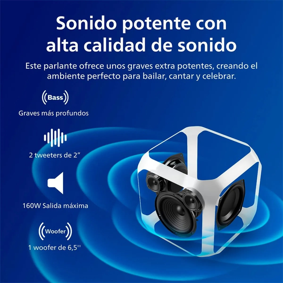 Parlante Philips TAX7207-10 Bluetooth 80W con Luces 360°