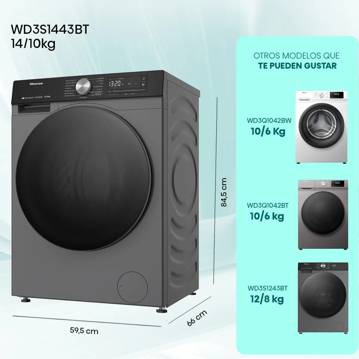 Lavadora Secadora Hisense WD3S1443BT 14kg/9kg Negro frontal