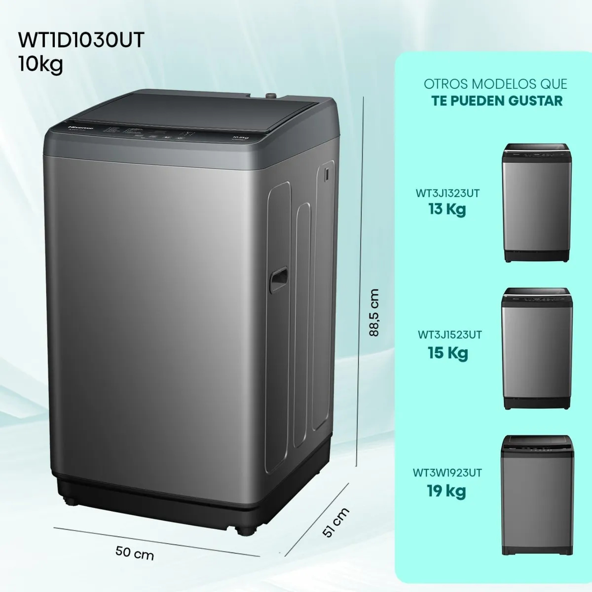 Lavadora Hisense WT1D1030UT 10 kg Titanium Carga Superior