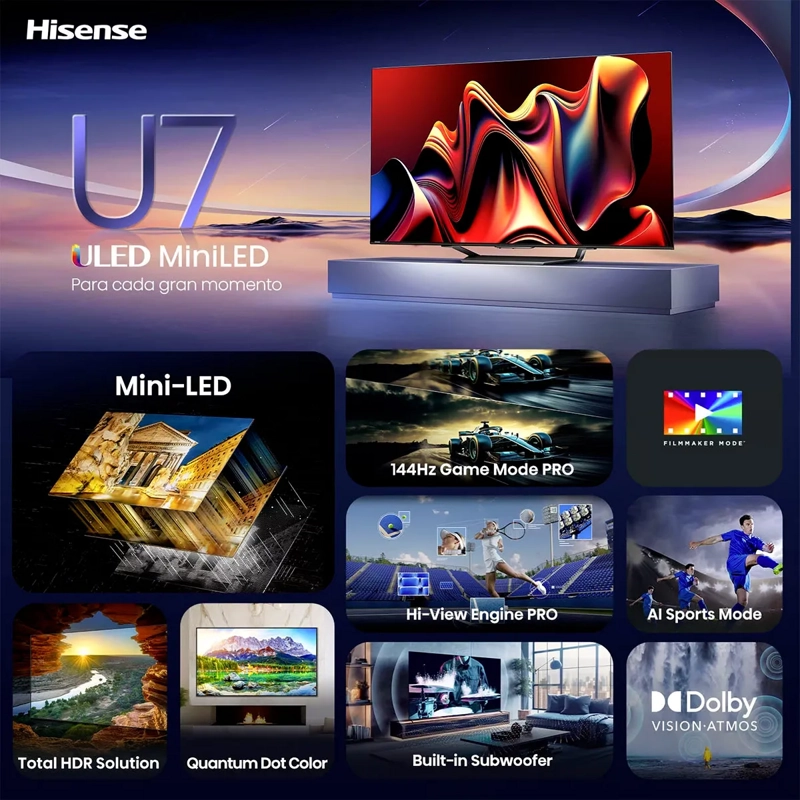 Televisor Hisense 55U7N 55" Mini-LED ULED 4K Google TV