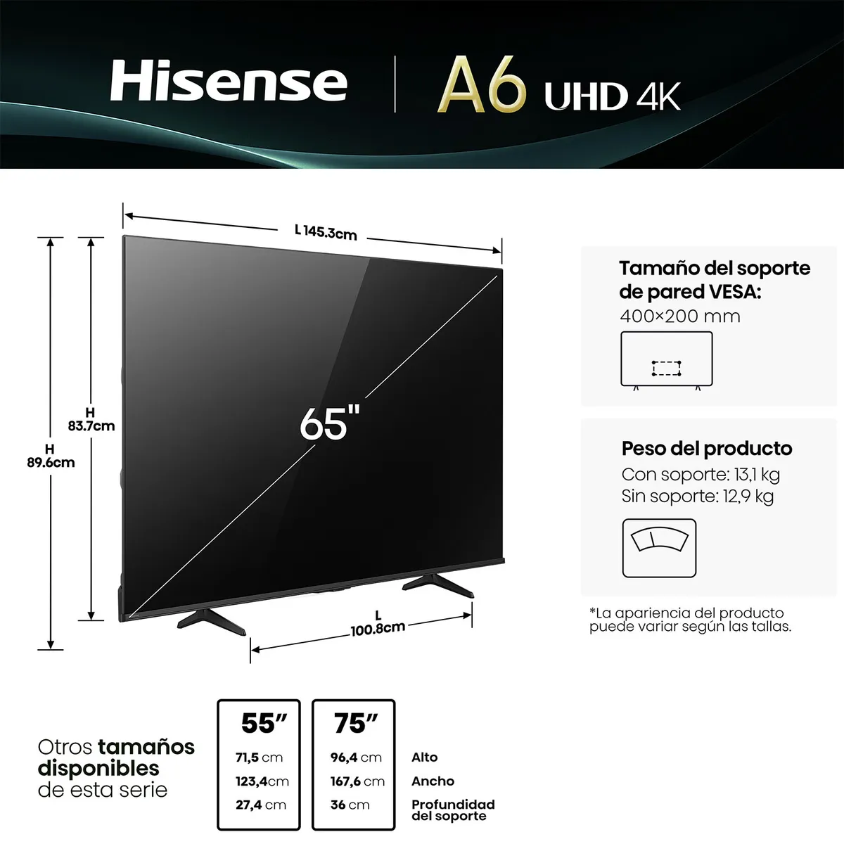 Televisor Hisense 65A6N 65" 4K UHD Smart Google TV