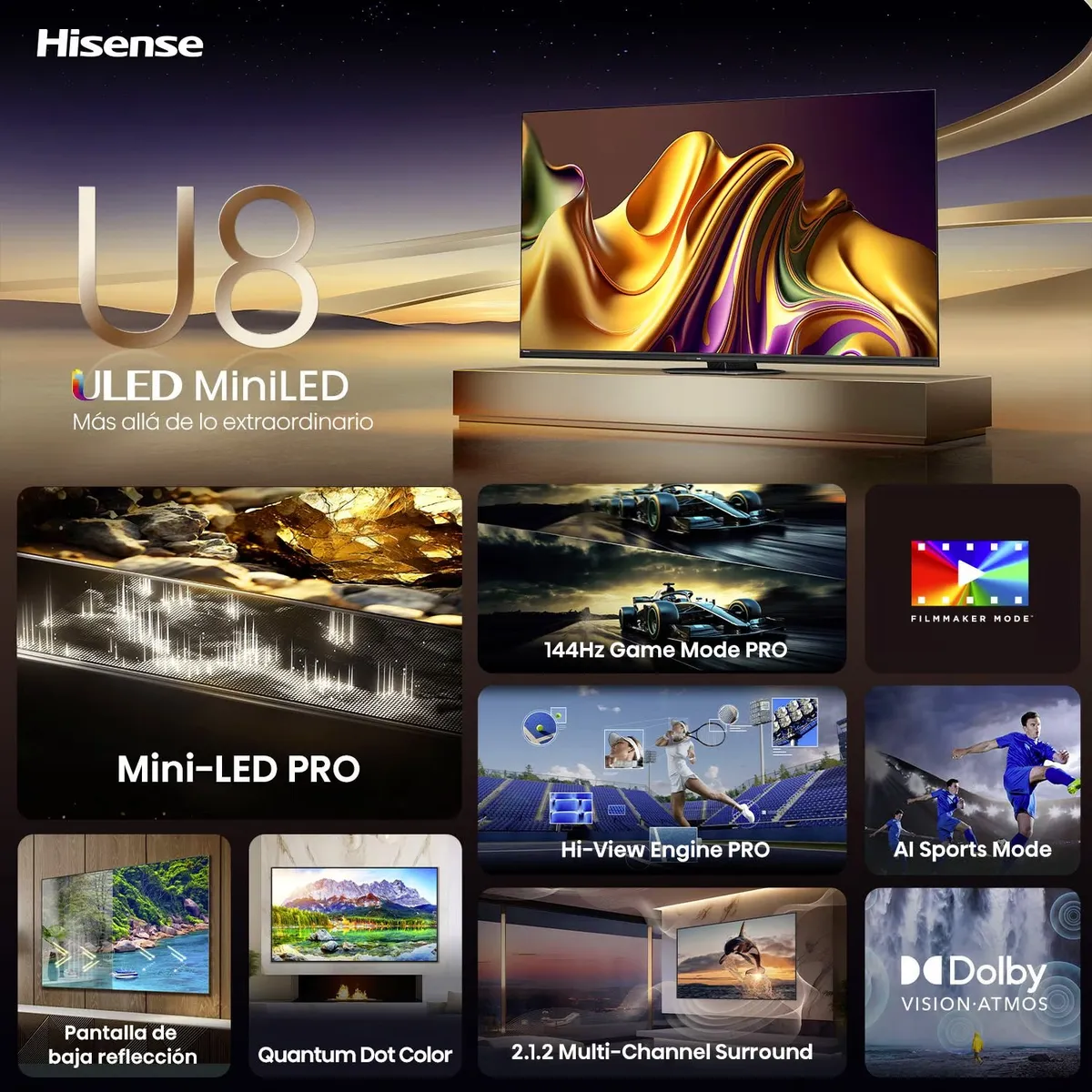 Televisor Hisense 65U8N 65" Mini-LED ULED 4K Google TV