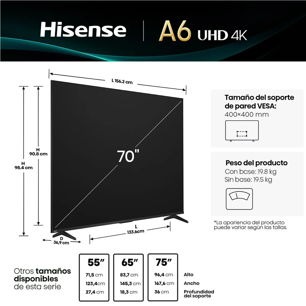 Televisor Hisense 70A6N 70" 4K UHD Smart Google TV