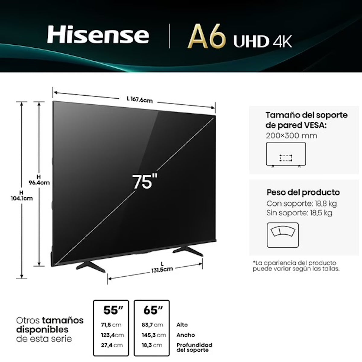 Hisense Smart TV 75A6NV 75" LED 4K UHD - Caja reciclada
