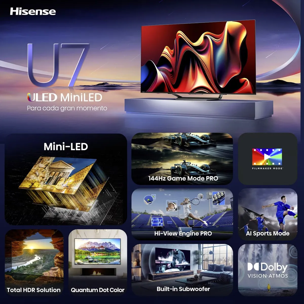 Televisor Hisense 75U7N 75" Mini-LED ULED 4K Google TV