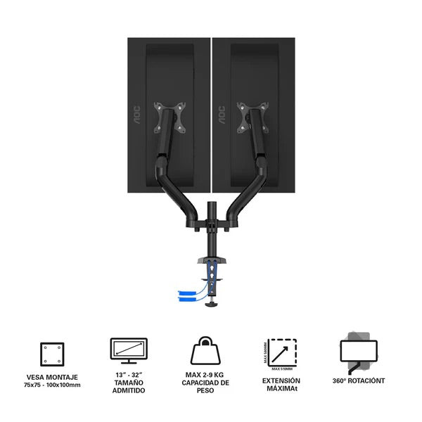 Soporte Doble AOC AD110DX para Monitores 13" a 32" con USB