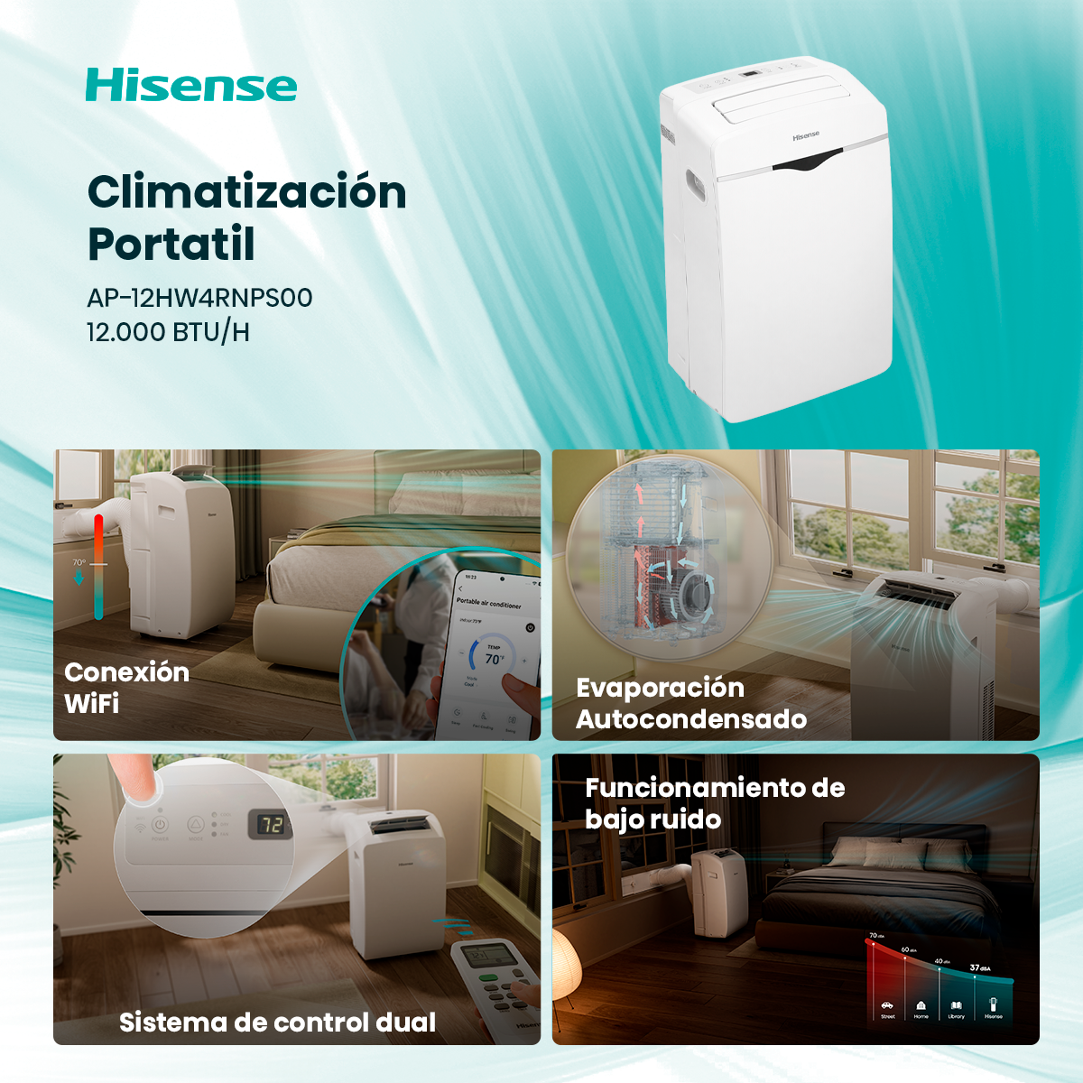 Aire Acondicionado Portátil Hisense 12HW4RNPS01-B Frío Calor