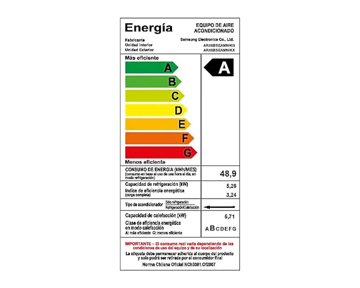Aire Acondicionado Samsung Inverter Wi-Fi F/C 18000 BTU