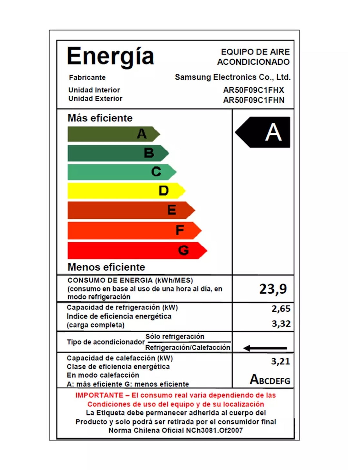 Aire acondicionado Samsung AR50F09C1FH-ZS 9.000 BTU - Caja Reciclada