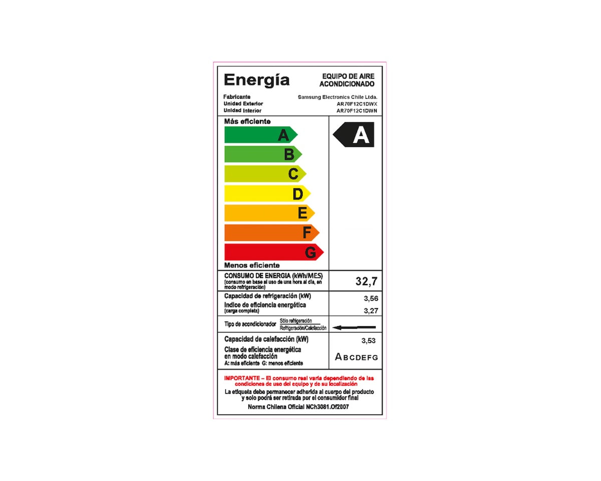 Aire acondicionado Samsung AR70F12C1DW-ZS 12.000 BTU - Caja Reciclada