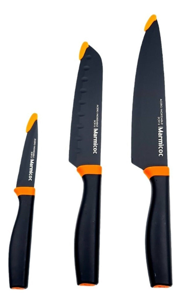 Cuchillo Set 3 Pcs Esp 2mm Chef Cocina Inox. Color Negro