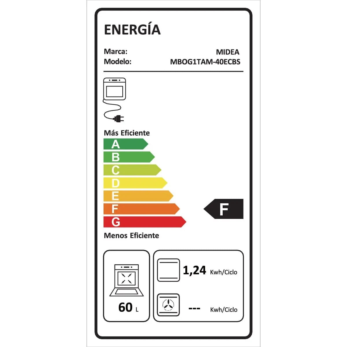 Horno Empotrado Eléctrico 67 L Negro MBOG1TAM-40ECBS