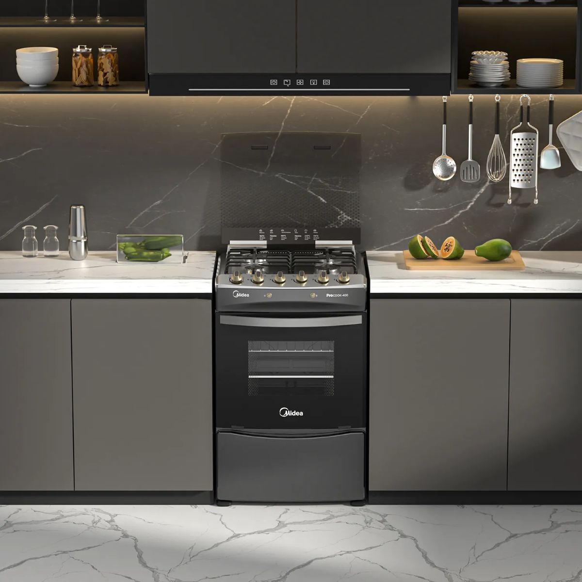 Cocina a gas 4 quemadores Carbon Grey - OpenBox