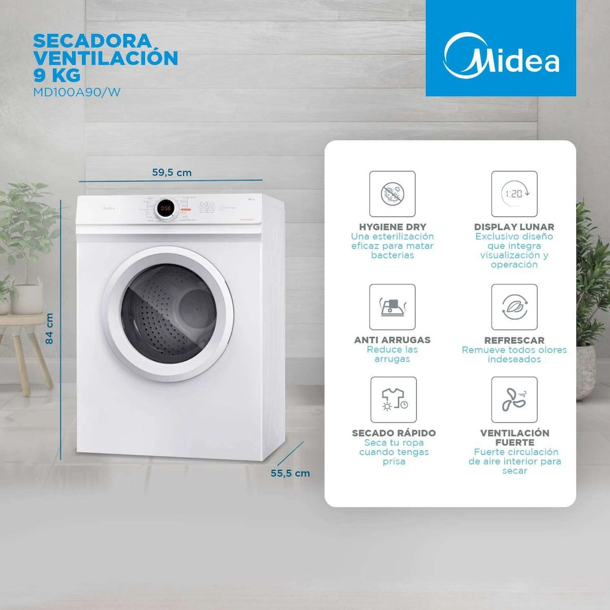 Secadora Eléctrica Ventilación Blanca 9 KG MD100A90/W - OpenBox