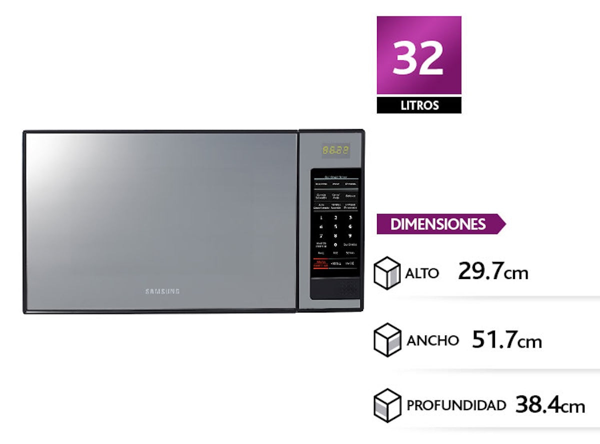 Microondas Samsung Digital Espejado 32 Litros ME0114MB