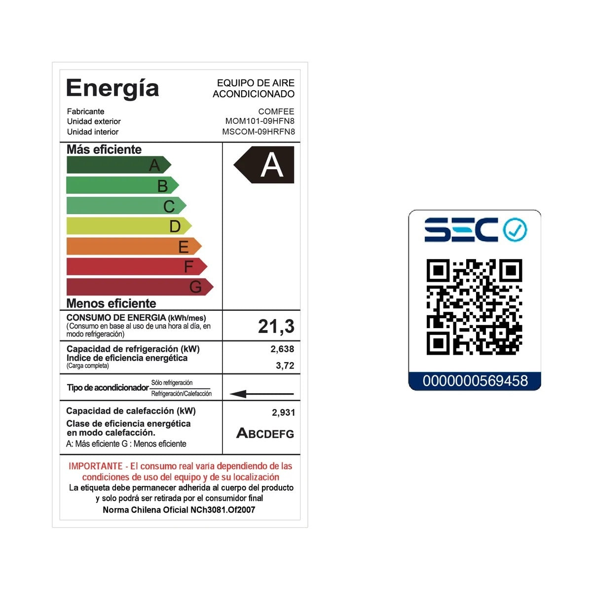 Aire Acondicionado Comfee by Midea MOM101 9.000 BTU Inverter