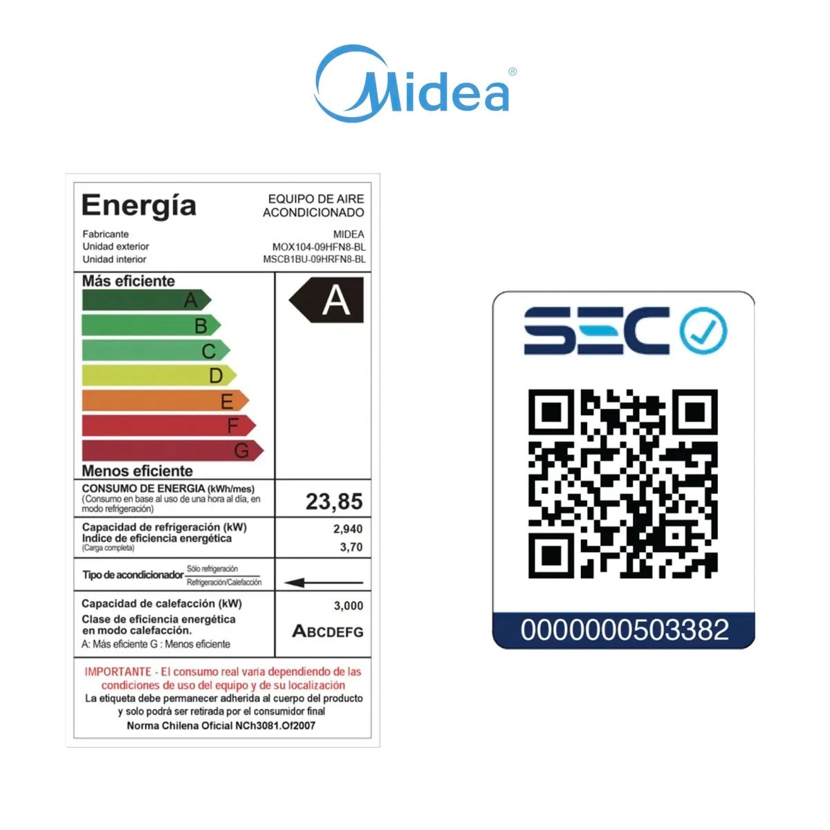 Aire Acondicionado Midea MOX104 Breezeless 9.000 BTU