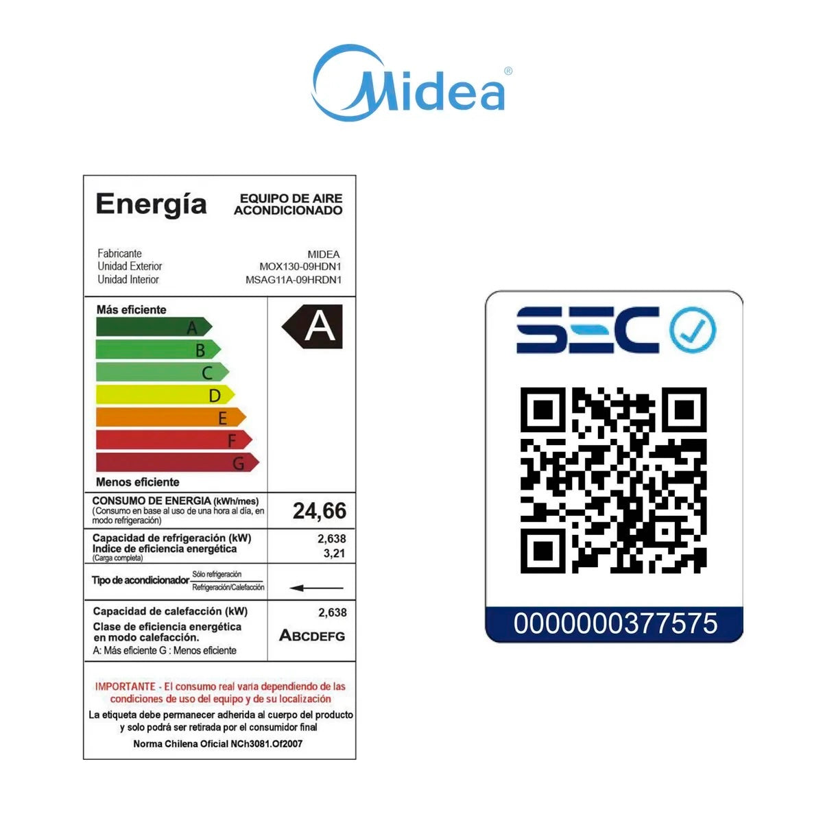 Aire Acondicionado Midea MOX130-09HDN1-B Xtreme 9.000 BTU