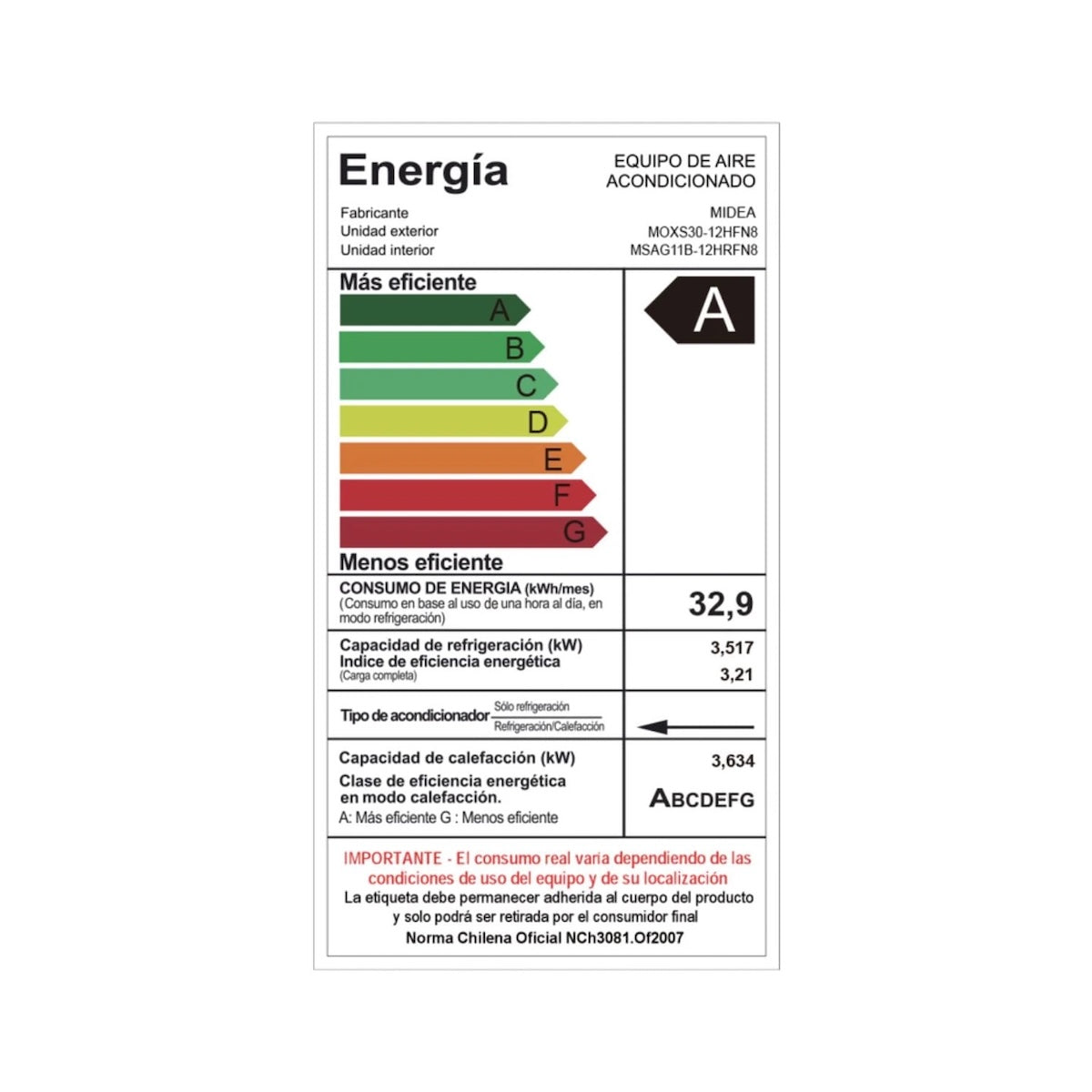 Aire Acondicionado Midea MOXS30 Xtra Inverter 12.000 BTU - Open Box