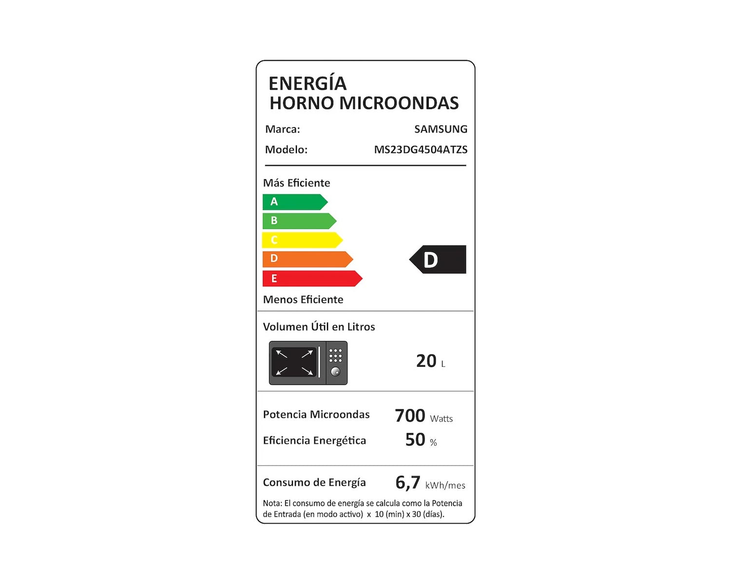 Microondas Samsung 23L Quick Defrost MS23D