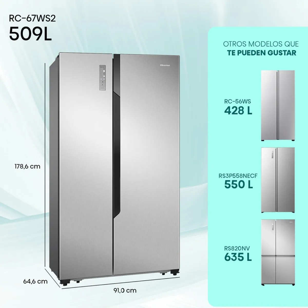 Refrigerador Side by Side Hisense RC67WS2 508L Inox No Frost