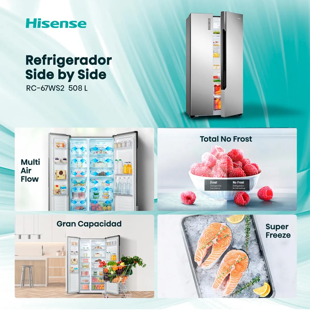 Refrigerador Side by Side Hisense RC67WS2 508L Inox No Frost