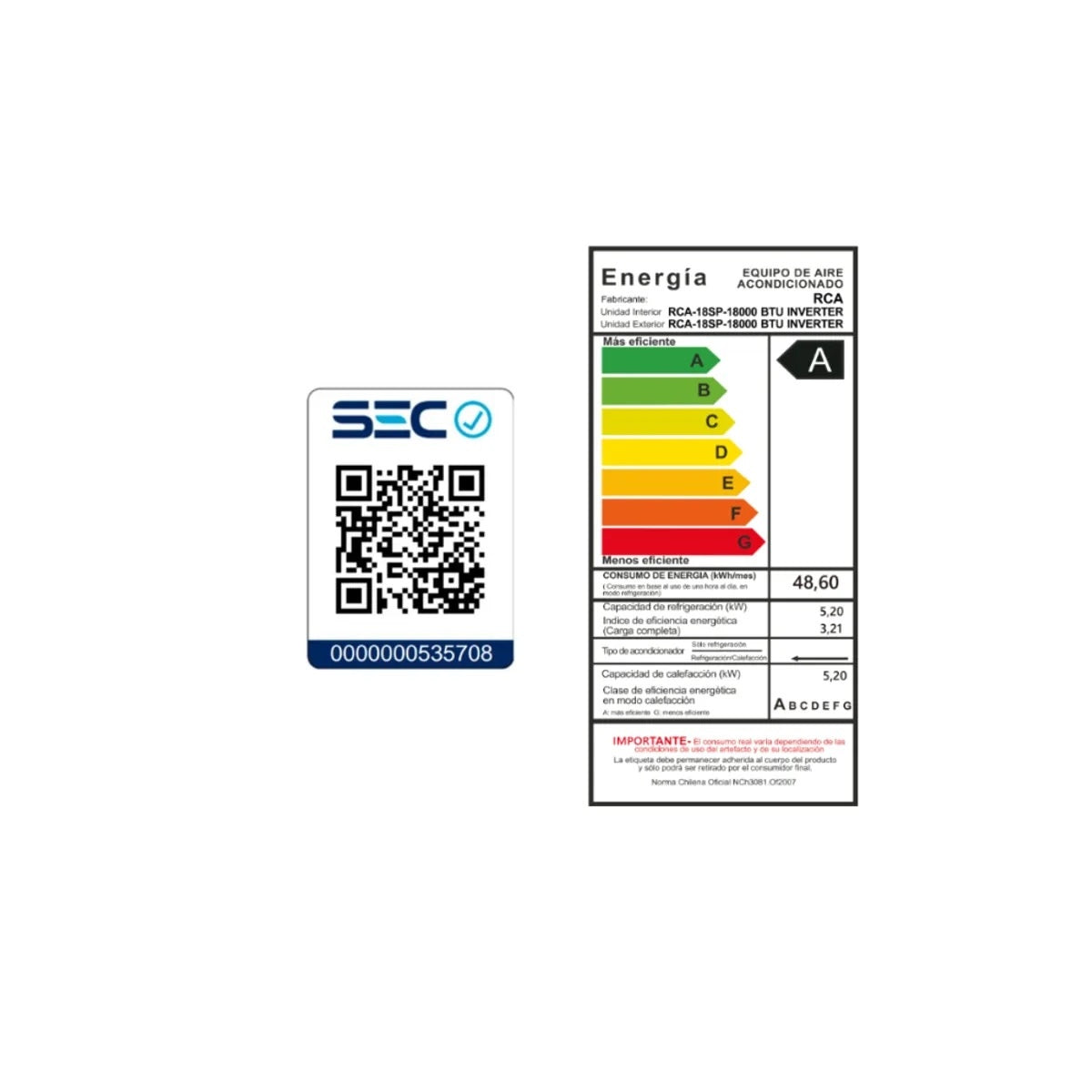 Aire Acondicionado Split Inverter RCA 18SP 18.000 BTU