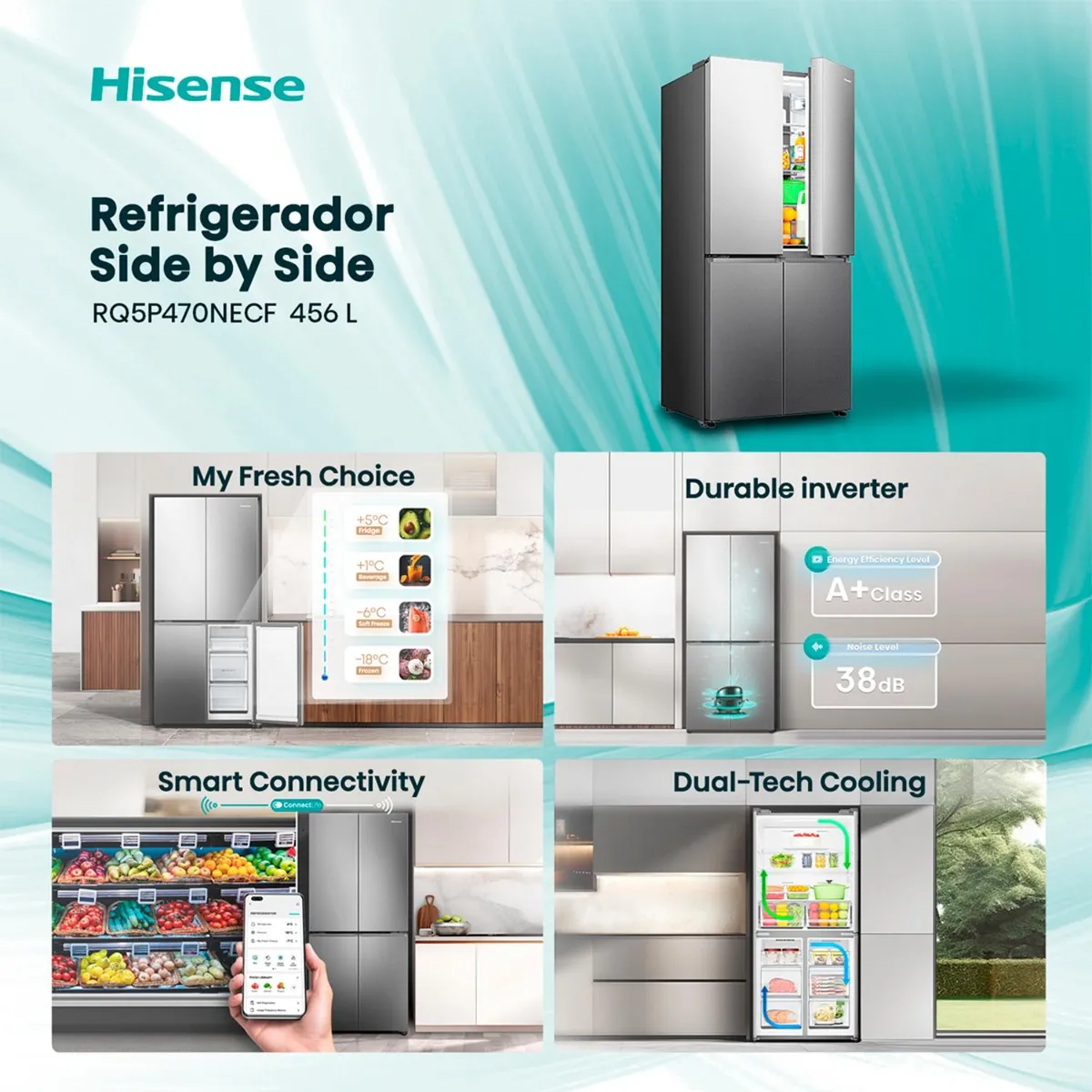 Refrigerador Side by Side Hisense RQ5P470NECF 470L NoFrost