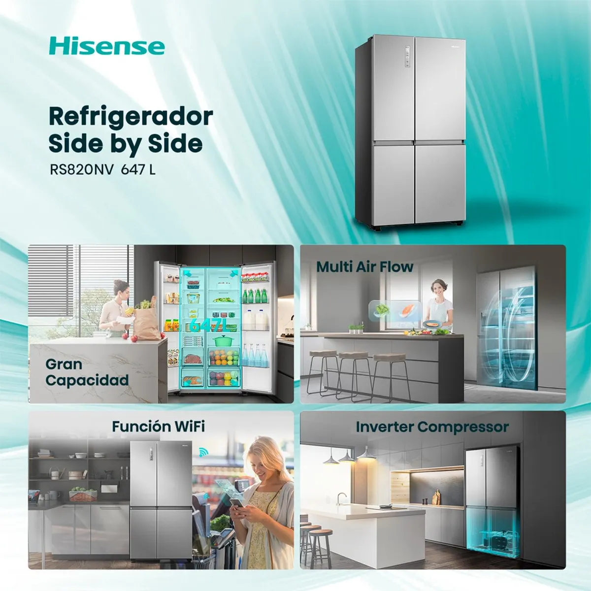 Refrigerador Hisense Side by Side RS820NV 635 L