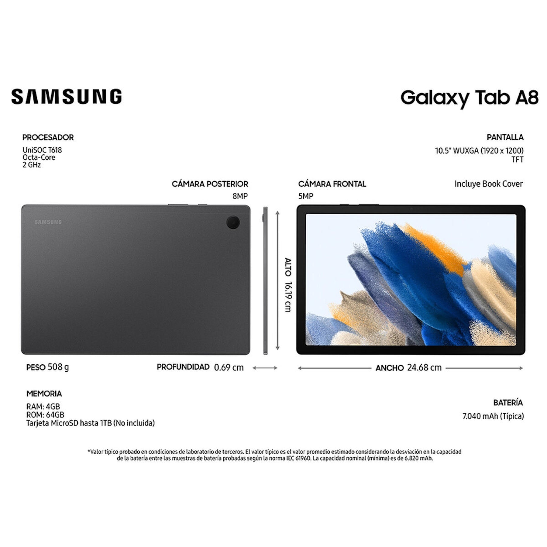 Samsung Galaxy Tab A8 10.5 64 GB + Book Cover