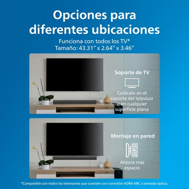 Barra de Sonido Philips TAB4208-10 60W Bluetooth HDMI ARC