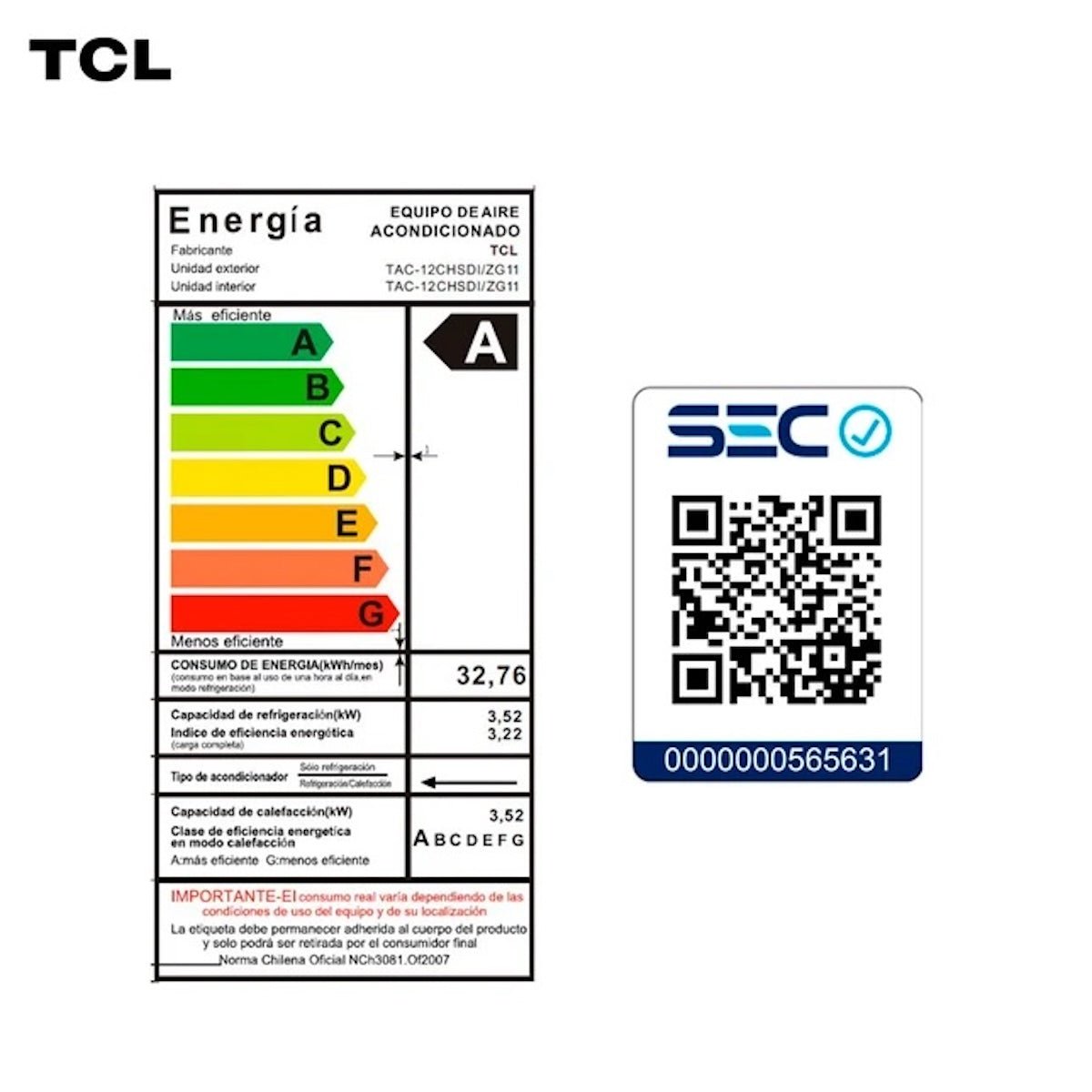 Aire Acondicionado TCL TAC-12CHSDI-ZG11 Inverter 12000 BTU
