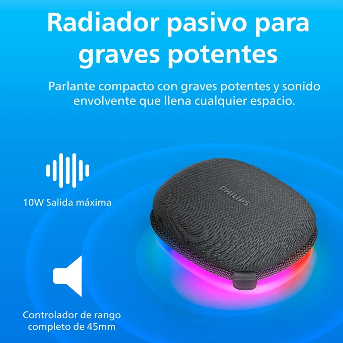 Parlante Philips TAS2307BK-00 Bluetooth con Luces LED