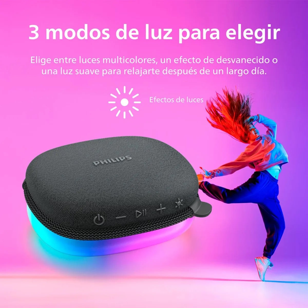 Parlante Philips TAS2307BK-00 Bluetooth con Luces LED