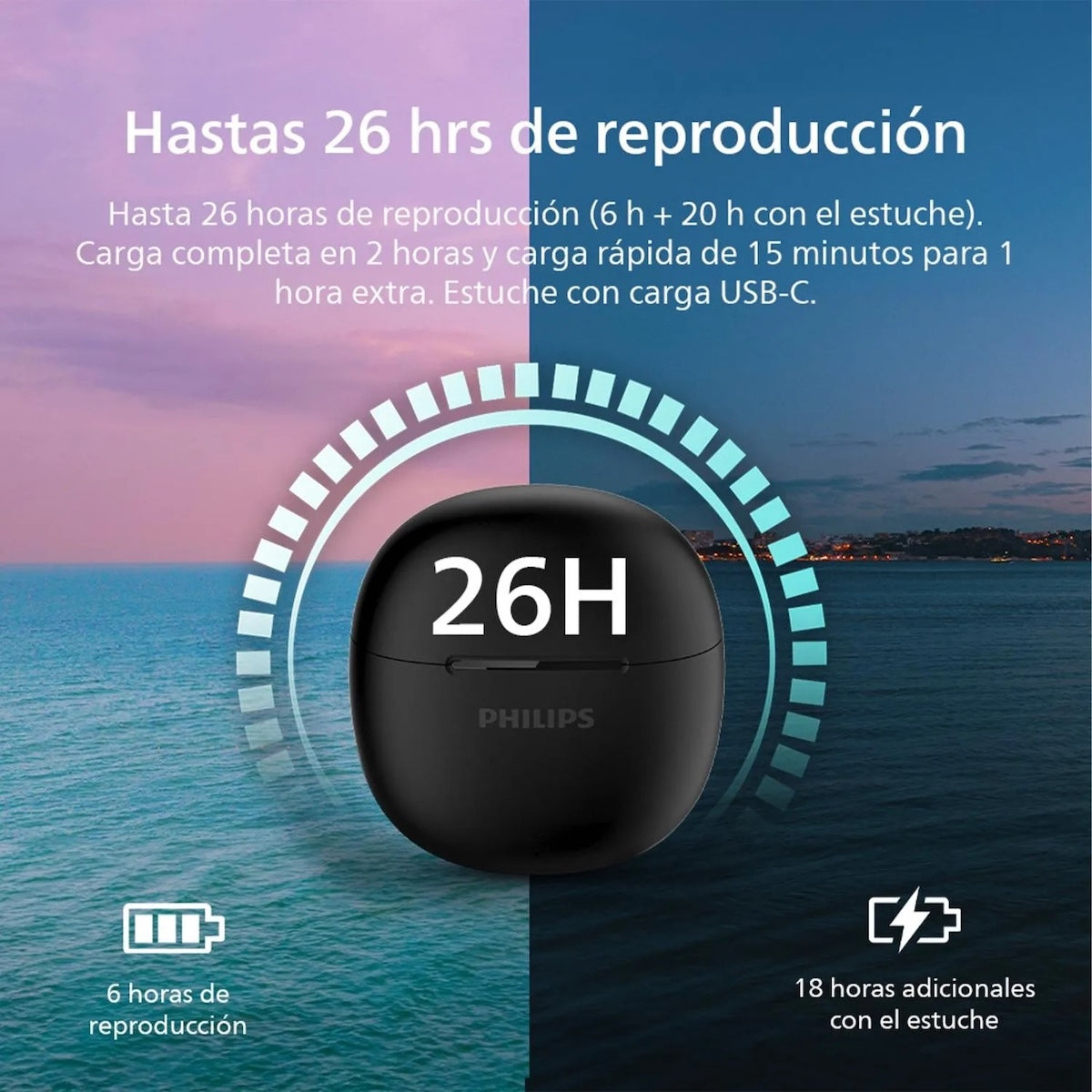 Audífonos Philips TAT1139BK True Wireless Bluetooth 5.4 Negro