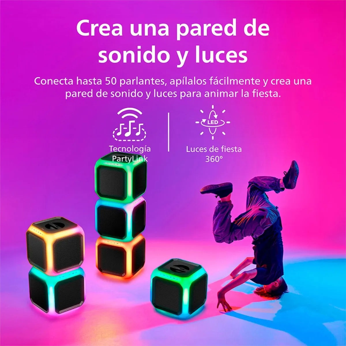 Parlante Philips TAX7207-10 Bluetooth 80W con Luces 360°