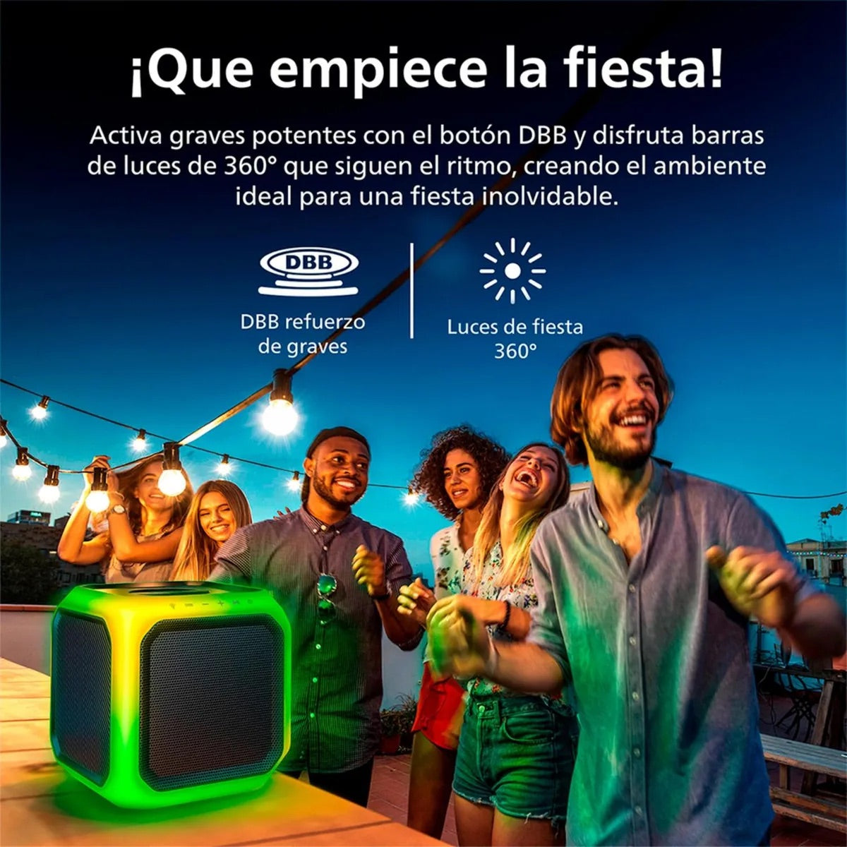 Parlante Philips TAX7207-10 Bluetooth 80W con Luces 360°