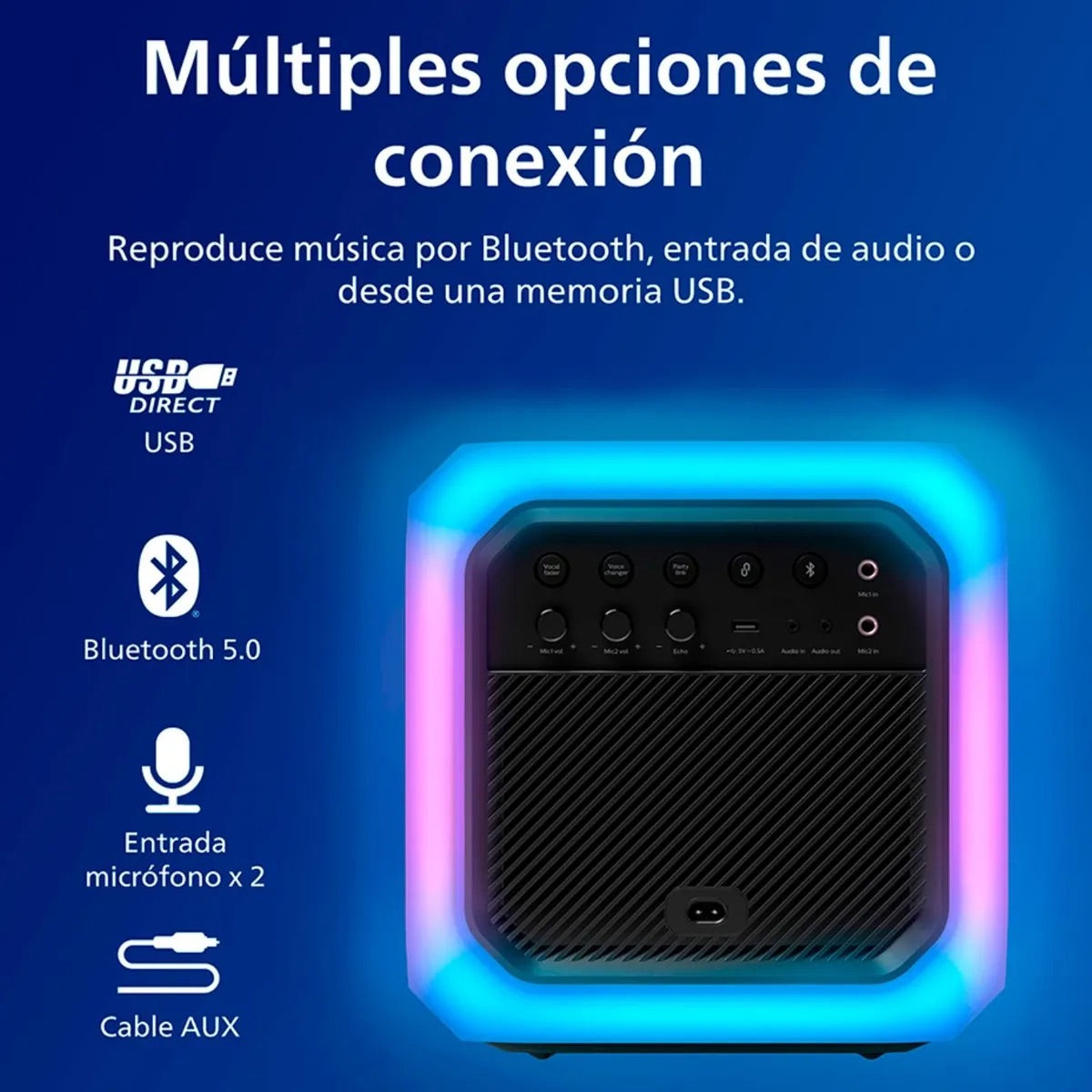 Parlante Philips TAX7207-10 Bluetooth 80W con Luces 360°