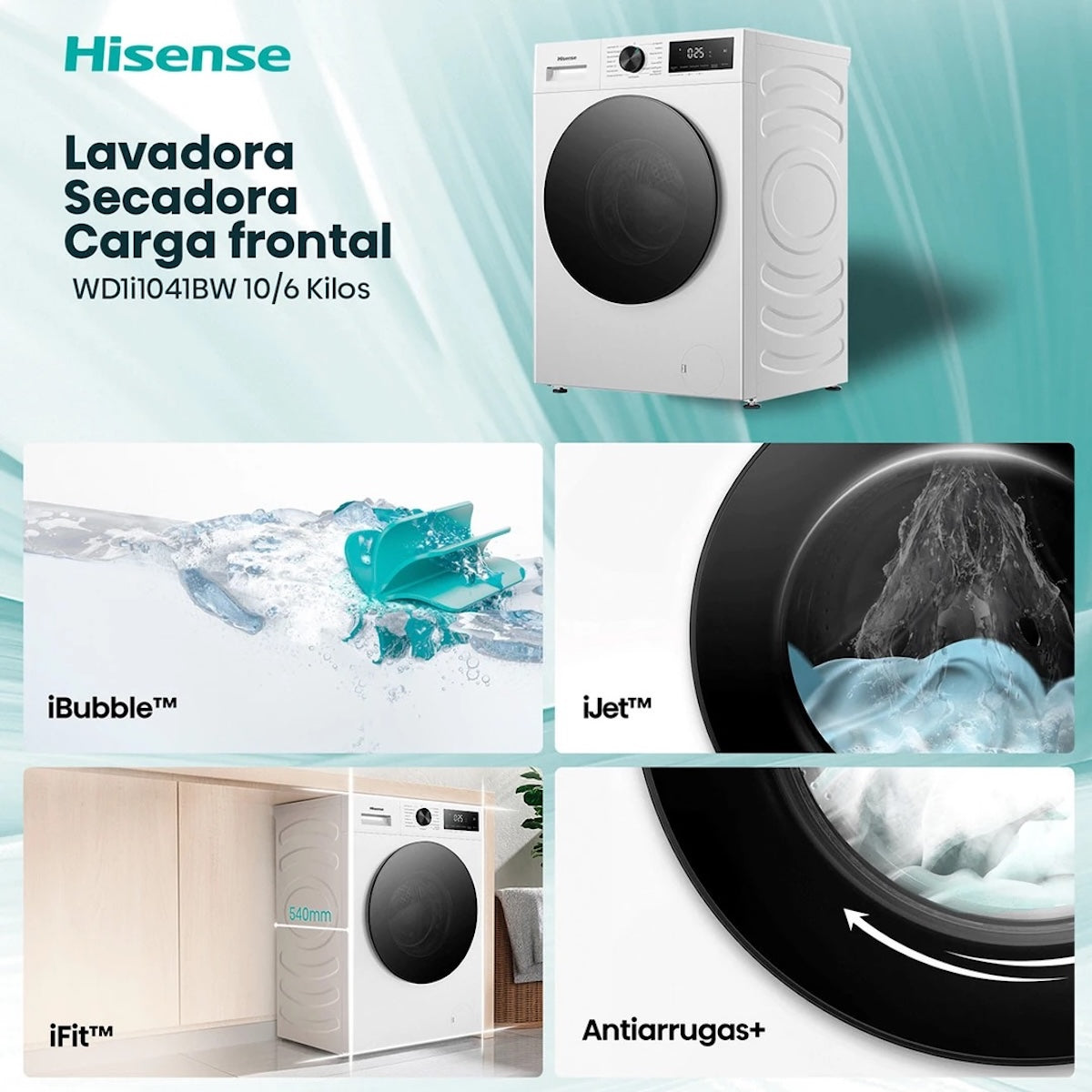 Lavadora-Secadora Hisense WD1I1041BW 10/6 kg