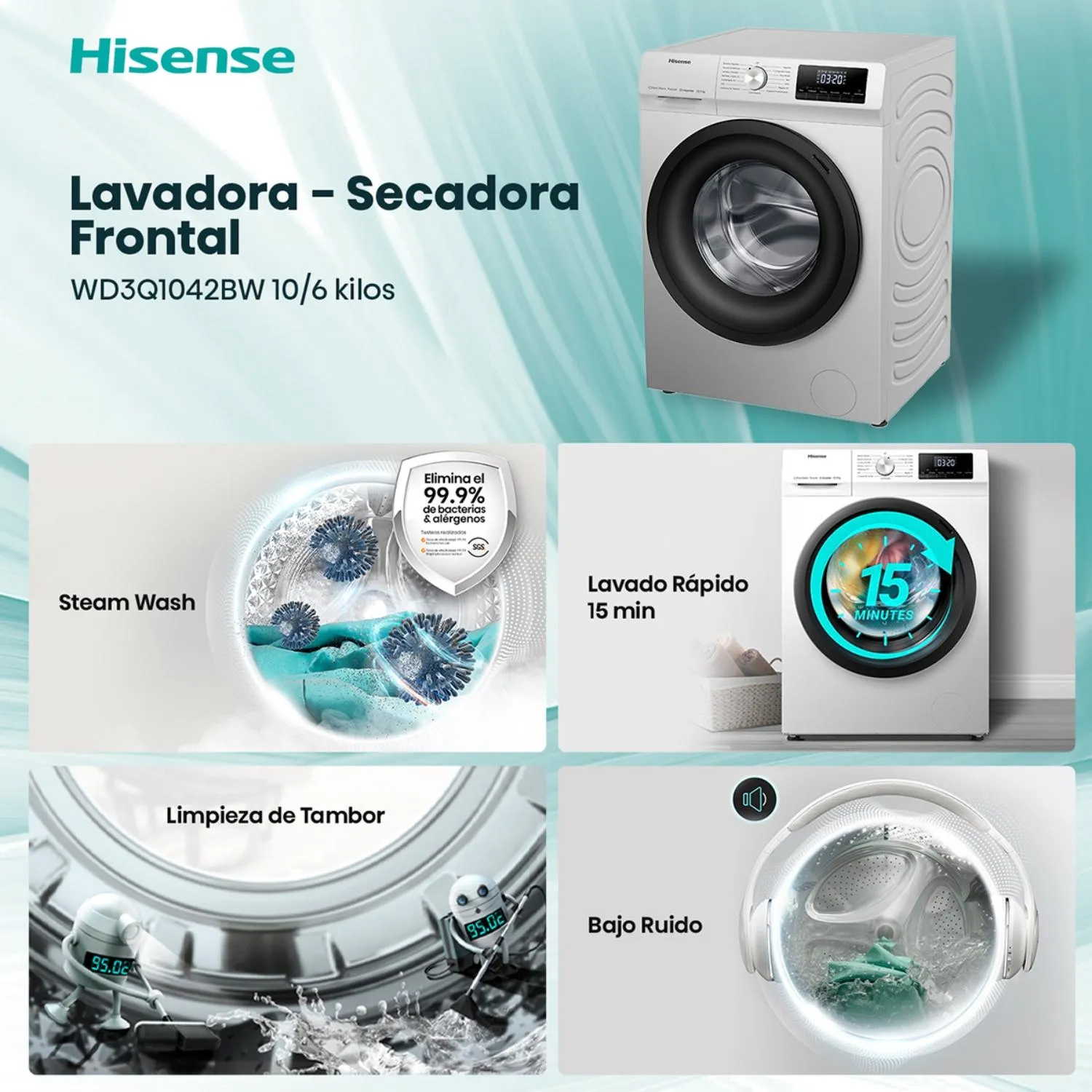 Lavadora Hisense WD3Q1042BW 10 kg Blanco Carga Frontal