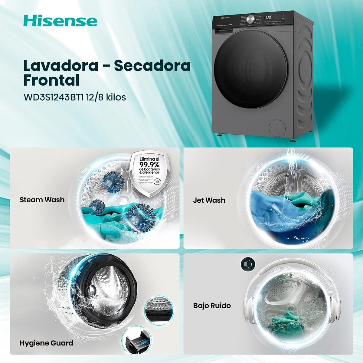 Lavadora Secadora Hisense WD3S1243BT1 12/8 Kg - Open Box