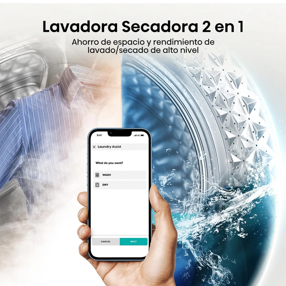 Lavadora Secadora Hisense WD3S1243BT 12 kg/7kg Negro Frontal