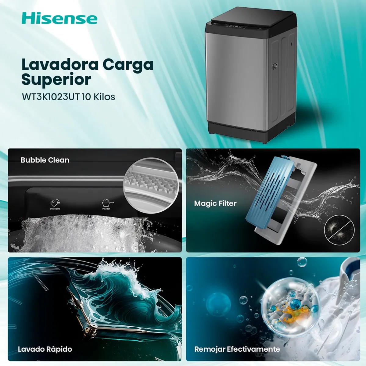 Lavadora Hisense WT3K1023UT 10 kg Gris Carga Superior