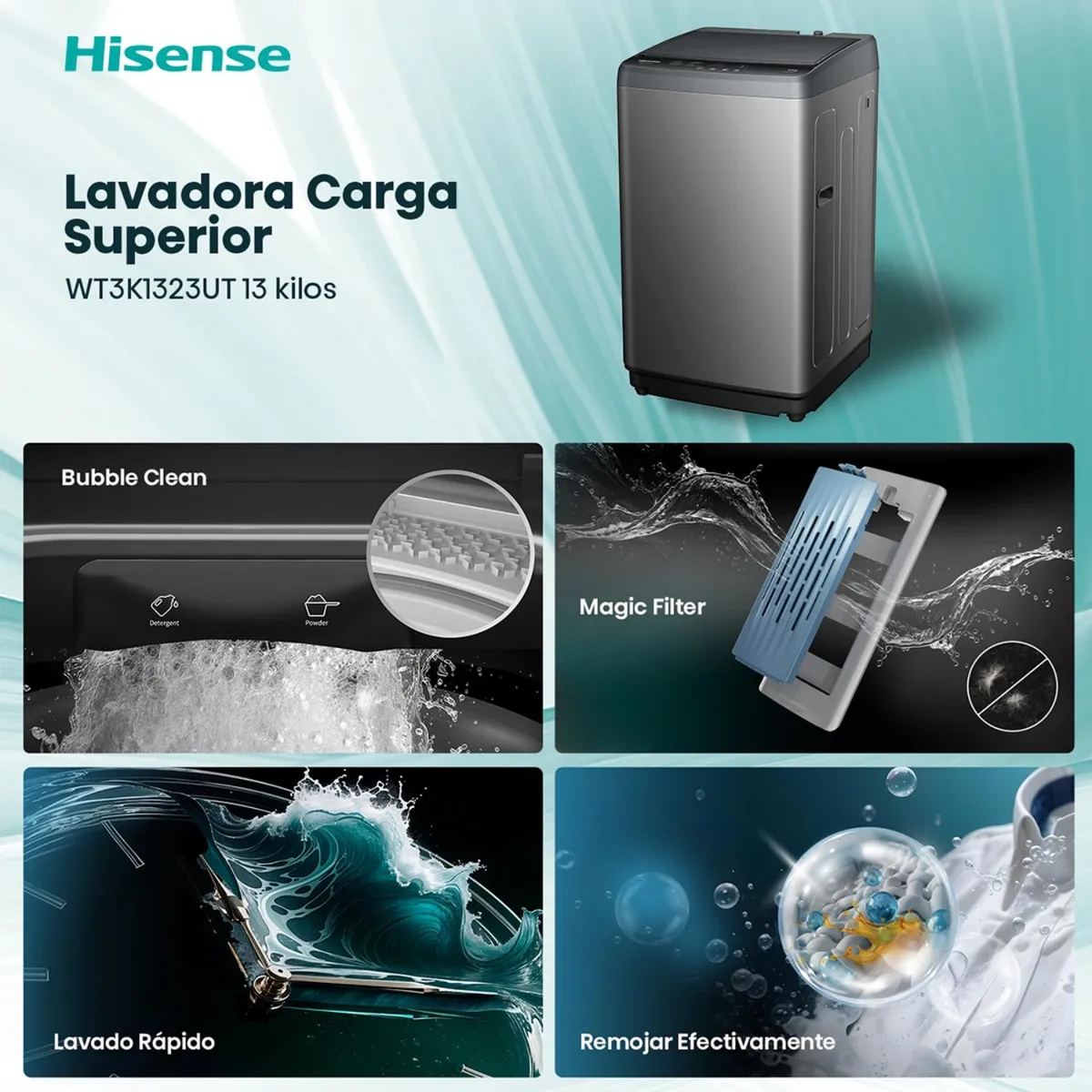 Lavadora Hisense WT3K1323UT 13 kg Gris Carga Superior