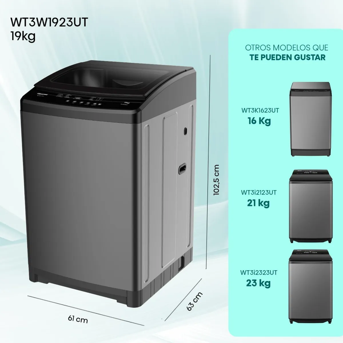 Lavadora Hisense WT3W1923UT 19 kg gris Carga Superior