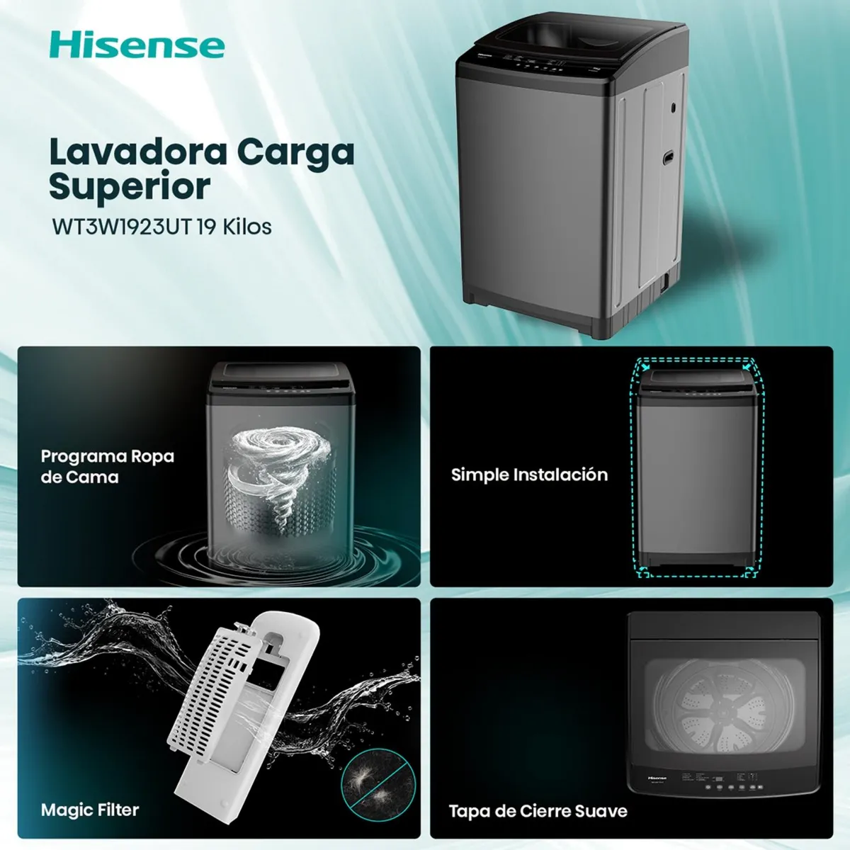 Lavadora Hisense WT3W1923UT 19 kg gris Carga Superior