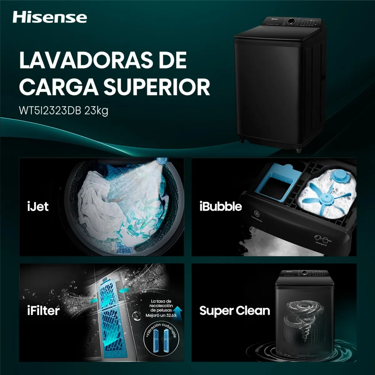 Lavadora Hisense WT5I2323DB 23 kg Gris Oscuro Carga Superior