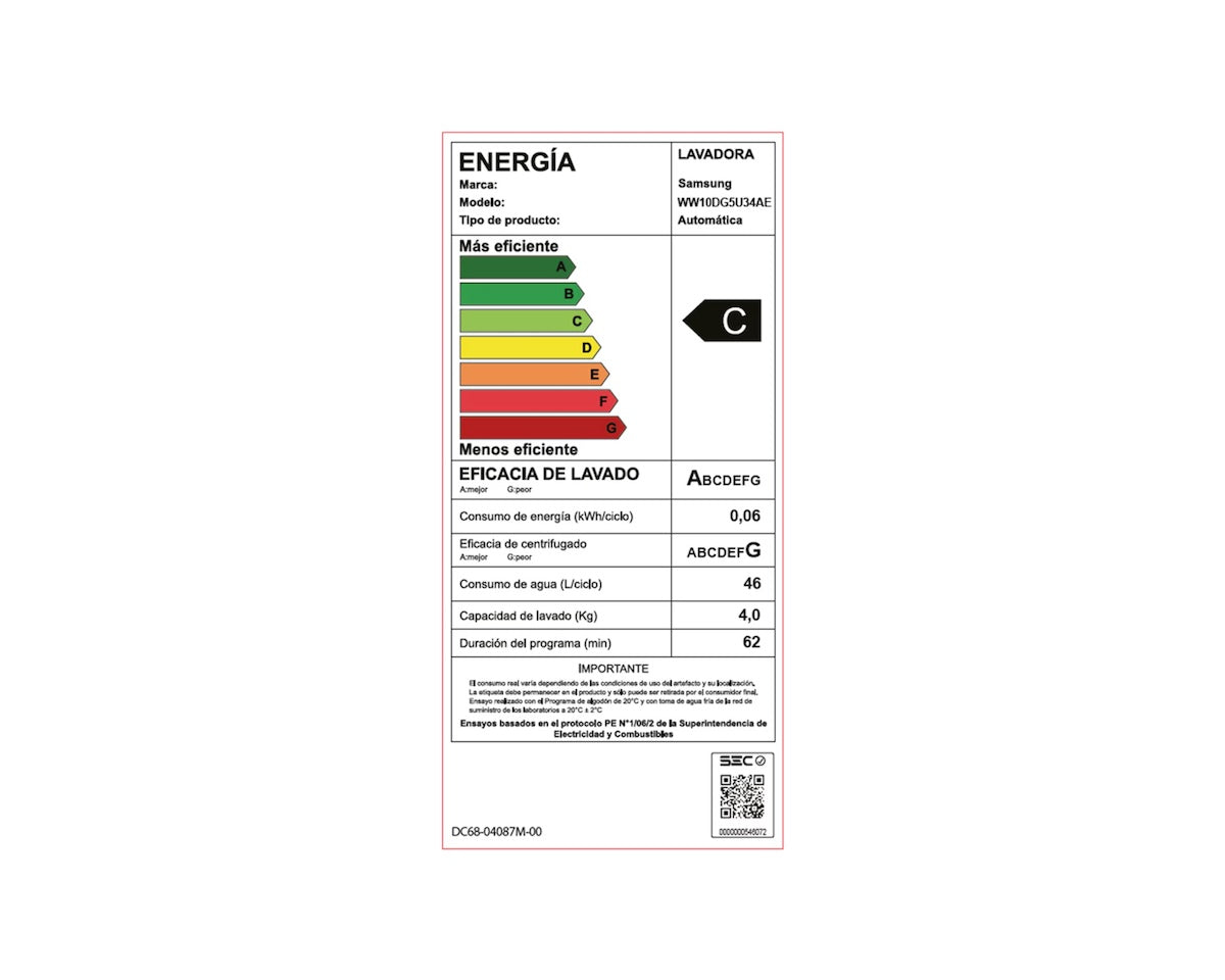 Lavadora Samsung Carga Frontal 10.5 kg WW10DG5U34AEZS